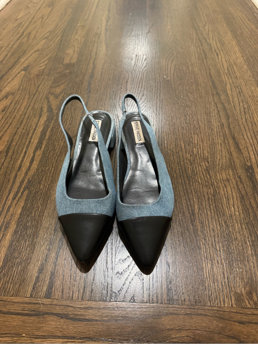 Steve Madden Denim and Black Pointed Slingback Flats
